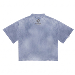 Camiseta Oversize de Gran Gramaje para Hombre, 300 g/m², Azul con Lavado Ácido, Estampado Gráfico Desgastado con Efecto de Gusano, Corte Holgado, Estilo Urbano - Product Image 2