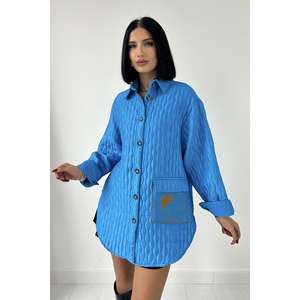 Camisa Azul Acolchada para Mujer, Informal, con Botones, de Popelina, para Uso Diario - Product Image 5