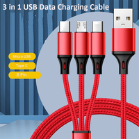 Cable de cargador rápido trenzado de nailon azul Cable de carga de teléfono múltiple multipuerto Universal para Android Micro USB tipo C para computadora