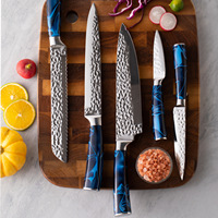 Ensemble de couteaux de chef en acier inoxydable de haute qualité avec lame martelée et manche en acrylique, planche à découper noire écologique incluse