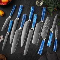Ensemble de couteaux de cuisine à motif Damas avec boîte cadeau, couteau de chef professionnel, couteau Santoku, couteau à pain, couteau utilitaire pour la cuisine à domicile