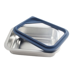 Boîte alimentaire rectangulaire en acier inoxydable de 1000 ml avec couvercle en plastique bleu, hermétique, anti-fuite, compartiment unique, boîte à lunch - Product Image 5