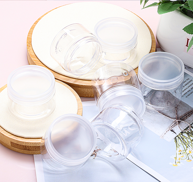 Clear Plastic Jars with Lid for Cosmetics Black Screw Cap Small Cosmetic Jar Packaging Containers Empty Plastic Jar Private logo