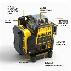<span class=keywords><strong>Nivel</strong></span> Láser Verde de Litio Industrial/DIY DW089LG de 12 V, 3 Lados, 360, 12 Líneas, Autonivelante, 4 IP65 Resistente al Agua, Garantía de 3 Años - Product Image 4