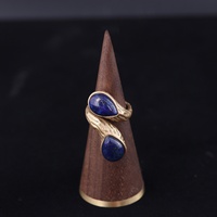 Bague ajustable ouverte en alliage de cuivre plaqué or 14 carats pour femme, motif géométrique elliptique antique avec lapis-lazuli, vente en gros