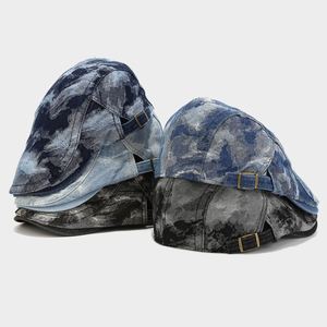 Béret tendance 2024 pour femmes et hommes, casquette en denim tie-dye, chapeau Ivy - Product Image 3
