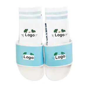 Good price USA Wholesale Custom Logo Pvc Pu Slippers match men socks Personalized Logo Printing Flip Flops