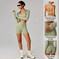 Ensembles de vêtements de sport pour femmes avec logo personnalisé 5 pièces Leggings de haut de yoga à séchage rapide Ensembles d'entraînement moulants de course à pied pour femmes