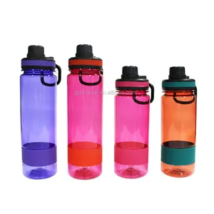环保BPA免BTS食品级批发饮用塑料运动水瓶，带硅胶套筒