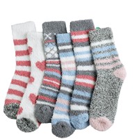 Chaussettes d'hiver thermiques douillettes pour femmes OEM, en polaire corail rayée, tricotées, pour la maison, chaussettes-pantoufles de Noël et usage quotidien