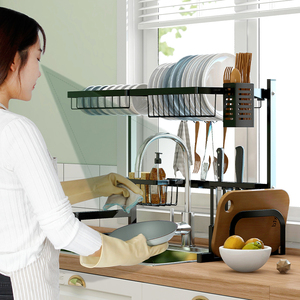متعدد الوظائف مزدوج الطبقة حوض تخزين المطبخ رف طبق خالية من لكمة الغبار كونترتوب تجفيف خزانة أدوات الطعام حامل - Product Image 6