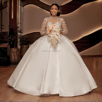 Robe de mariée 2 en 1 détachable en satin à manches longues, brodée de perles, style luxe personnalisé, nouvelle collection 2246