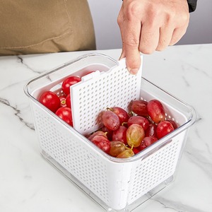Double Layer Drain Basket Food Storage Box Square Plastic Lid Refrigerator <b>Vegetable</b> Storage Keep <b>Fresh</b> Eco Friendly L Size - Product Image 3