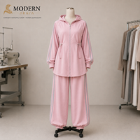 Ensemble de survêtement modeste pour femme, veste à capuche zippée, pantalon large, tenue de sport rayée, deux pièces, vêtements de sport personnalisés OEM