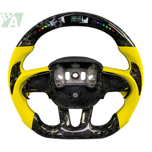 Volant en cuir et fibre de carbone forgée en or jaune personnalisé avec écran LED pour Dodge <span class=keywords><strong>Challenger</strong></span> Hellcat SRT <span class=keywords><strong>RT</strong></span> Series - Product Image 1