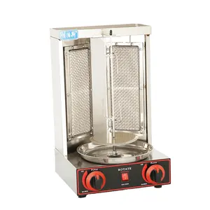 Chuyên nghiệp shawarma gas nướng ROTARY Máy sưởi ấm gas 2 đầu đốt doner Kebab máy với chất lượng cao