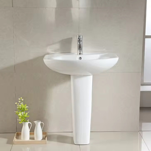 Lavabo de Pedestal Completo de Cerámica Moderno para Baño <span class=keywords><strong>Pequeño</strong></span> <span class=keywords><strong>con</strong></span> Desagüe, Lavamanos Independiente Fabricado por el Mejor Fabricante de Lavabos de Pedestal - Product Image 4