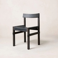 Chaises de salle à manger sans accoudoirs en bois massif rustique vintage avec siège en cuir noir pour salle à manger, bureau à domicile et hôtel