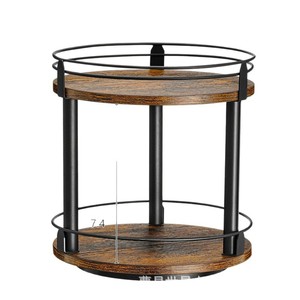 Étagère à épices rotative en bois Shichang à 2 niveaux pour le rangement dans la cuisine, avec organiseur pour huile, sel, sauce soja, vinaigre, café, thé et pots. - Product Image 2
