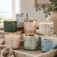 Bougie parfumée AIKUN en cire de soja naturelle, imprimée de motifs floraux, longue durée de combustion, dans un bocal en verre, pour aromathérapie, cadeau de spa, personnalisable