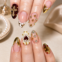 Faux ongles à presser fabriqués à la machine, rose nude, or chromé, croix, cœur, strass 3D, amande, réutilisables, vente en gros