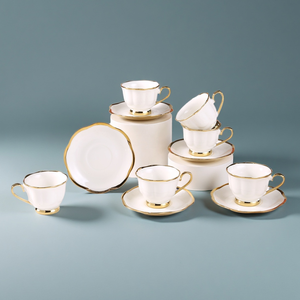 Fornitore di ceramica logo personalizzato sfuso semplice bordo oro bianco puro in porcellana tè tazza di caffè piatto da tè Set tè pomeridiano - Product Image 1