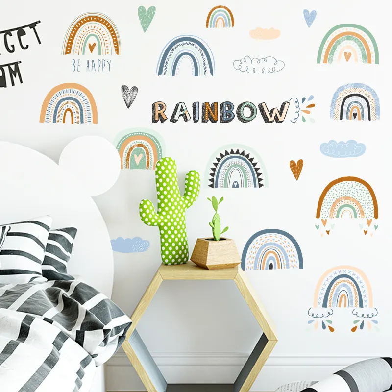 Children's room decoration rainbow DIY wallpaper removable wall stickers for bedroom self adhesive account painting cloud decals