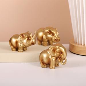 Ensemble de 3 figurines géantes en résine d'éléphants dorés, hippopotames <span class=keywords><strong>et</strong></span> rhinocéros, artisanat africain pour <span class=keywords><strong>la</strong></span> décoration de <span class=keywords><strong>la</strong></span> savane - Product Image 1