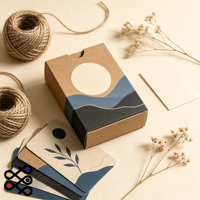 Boîte de cartes Oracle imprimées sur papier kraft, style bohème minimaliste, avec cartes de paysages abstraits pour la méditation et la thérapie