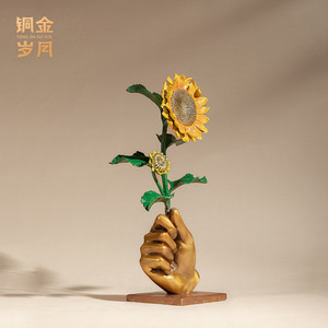 Adorno de Girasol de Latón Tong Jin Sui Yue, Figura Metálica Chapada en Oro, Decoración para el Hogar, Regalo - Product Image 3