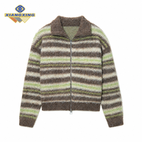 Cardigan en mohair et alpaga pour homme, sur mesure ODM/OEM, tricoté, fermeture éclair, manches longues, motif original, respirant, vêtement d'hiver