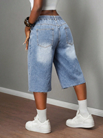 Shorts Bermuda en jean déchiré taille haute pour femme, coupe large, décontracté, ourlet brut, style Y2K, denim bleu, grande taille personnalisée