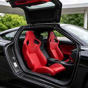 Sedile da Corsa Universale Regolabile in Pelle PU Rossa con Logo Personalizzabile per Auto Sportive - Product Image 1