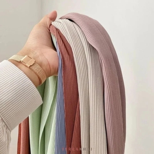 Écharpe plissée unie en mousseline rayée pour femme musulmane, hijab, châle froissé, turban uni froissé, longue bandeau, maxi-écharpe - Product Image 6