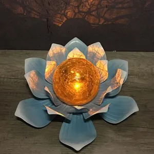 Metal Gold Lotus Flower Lanterns Waterproof Tabletop Landscape Lighting Garden Solar Lights