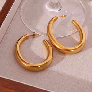 Wholesale Bulk 316L Stainless Steel 14k 18k Gold Plated Fine Jewelry Fashion Hoop Exaggerated Light Big <b>Large</b> Earrings for Women - Product Image 2