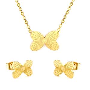 Ensemble de bijoux fantaisie en acier inoxydable personnalisé, plaqué or 18 carats PVD, collier et boucles d'oreilles papillon, bijoux imperméables pour femmes - Product Image 1