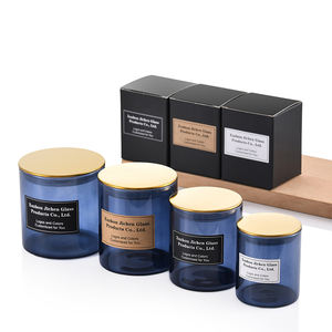 Jarra vacía de vidrio con tapa de metal negro, vela de cera de soja <span class=keywords><strong>azul</strong></span> recta de alto borosilicato, 3oz 5oz 7oz 10oz 12oz 15oz 20oz - Product Image 4