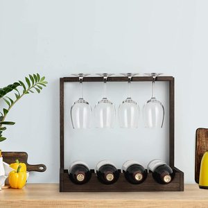 KỆ BÀY Chai Rượu Bằng Gỗ, Kèm Kệ Để Chai Thủy Tinh, Giá Trưng Bày Rượu Với 4 Khay Đựng Ly Rượu, Dùng Cho Nhà Bếp, Tủ Bar - Product Image 5