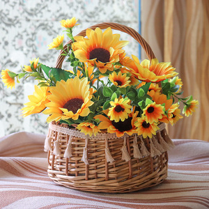 Panier à fleurs en rotin en forme de tournesol avec pompons, décoration portable pour pique-nique, accessoires photo - Product Image 1