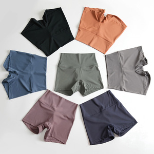 Quần short thể thao Ba phần tư cạp cao cho nữ quần legging yoga không đào chữ T phong cách mới có tính năng nâng hông Spandex/nylon màu trơn - Product Image 5