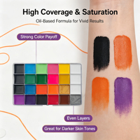 Kit de Maquillage Halloween 20 Couleurs en Gros, Peinture Corporelle à l'Huile avec Pinceau pour Adultes et Enfants, Kit de Maquillage Zombie, Vampire, Sorcière