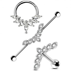 Pendientes de cartílago de acero inoxidable quirúrgico 316L con circonita cúbica en forma de corazón para piercing de hélice frontal - Product Image 6