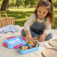 AHLE1089/Boîte à lunch portable à trois compartiments pour étudiants et employés de bureau, conservation de la chaleur, récipient alimentaire en plastique de 0 à 1 L