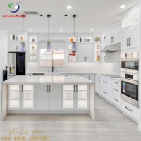 Armoires de cuisine modulaires en gros, prêtes à assembler, style américain, en bois blanc, armoires de cuisine shaker, ensemble complet