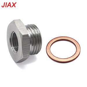 ตัวลดขนาดเกลียวสแตนเลส 303 ผลิตด้วยเครื่อง CNC จาก M18x1.5 เป็น M12x1.25 พร้อมแหวนซีลทองแดง สำหรับระบบของไหลในรถยนต์ - Product Image 1