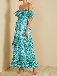 Nuovo Stile Abito Lungo da Donna in Poliestere con Spalle Scoperte, Stile Europeo, Vestibilità Slim, <span class=keywords><strong>Sexy</strong></span>, con Scollo Profondo, Etereo ed Elegante per Tutti i Giorni - Product Image 1