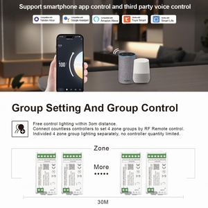 Contrôleur LED intelligent WiFi Tuya C102W Aipin 4 zones MESH, groupe et synchronisation, mini DC12-24V PWM, changement de couleur, contrôle CCT - Product Image 4