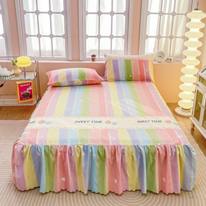 Bed Skirts Set <b>Double</b> Layer <b>Bedspread</b> Floral Printed Bed Sheet Bilateral Bed Skirt Bedsheet - Product Image 1