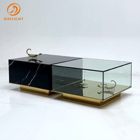 Tables basses en verre miroir au design unique avec ensemble de tables basses en marbre noble, table centrale moderne de luxe